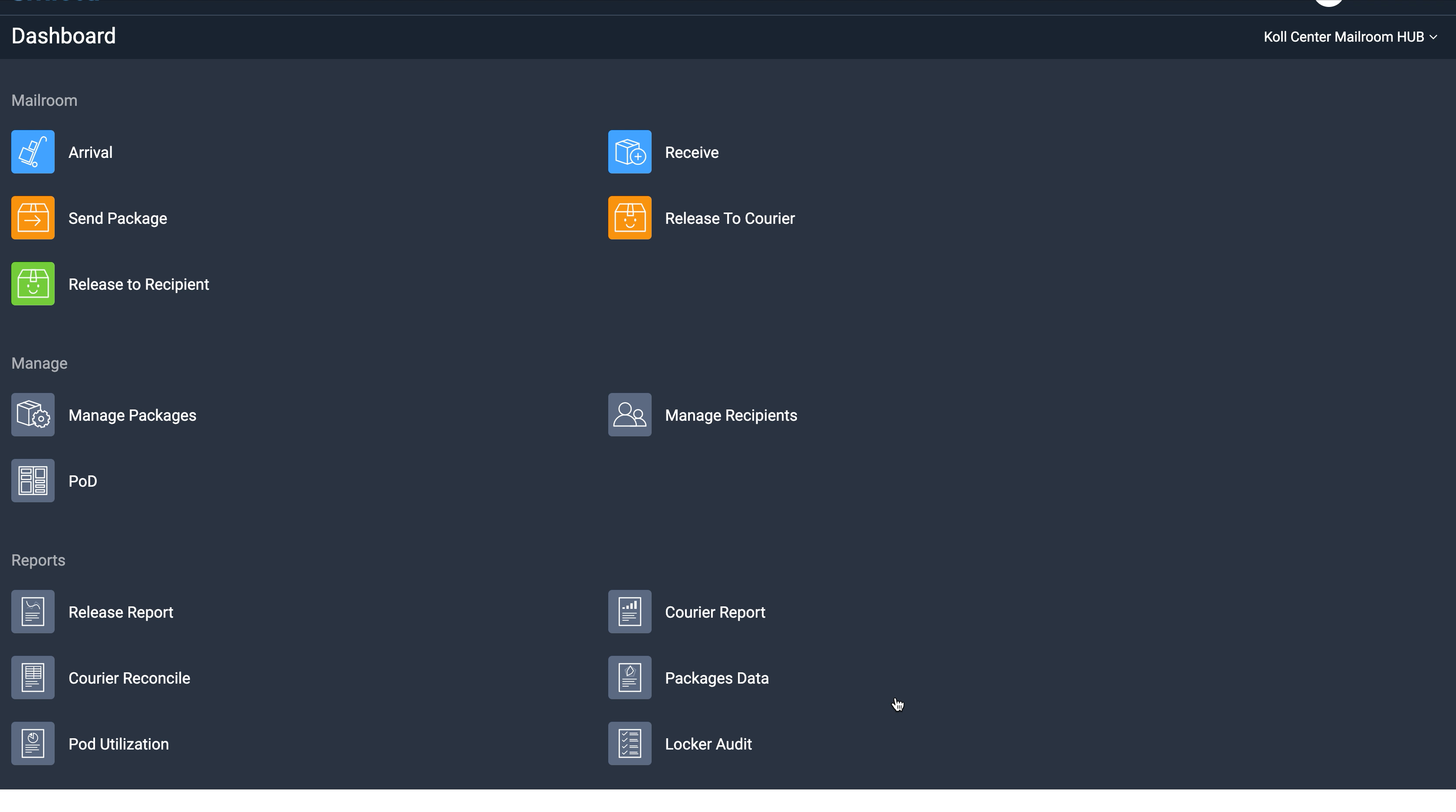 Smiota Receiving Software Dashboard